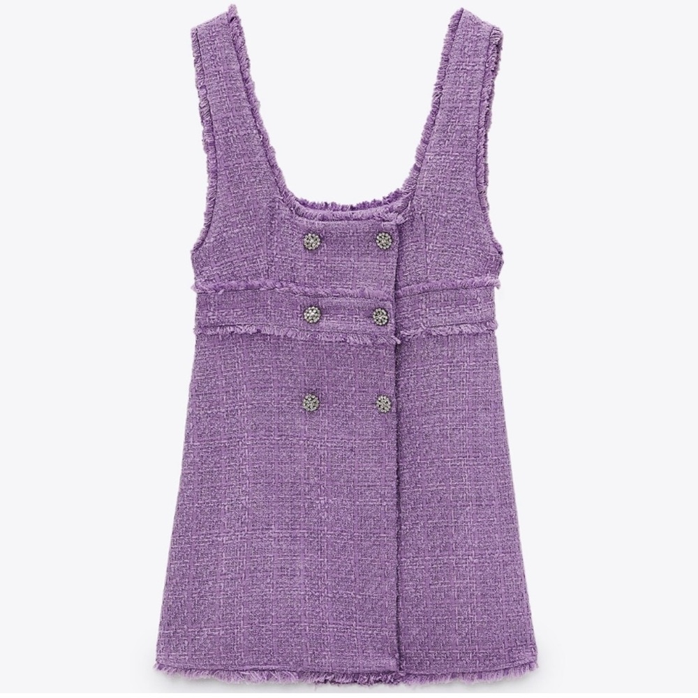 Zara Purple Tweed Square Neck Crystal
Button Double Breasted Dress